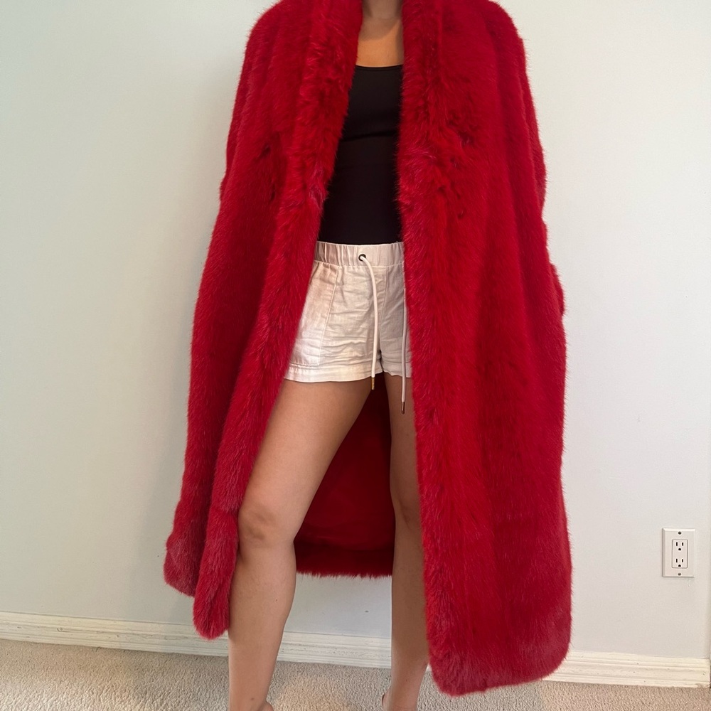 Banana Republic Faux Fur glamour red coat originally $300